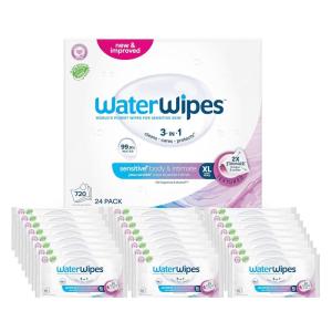 imageWaterWipes Sensitive Body ampamp Intimate Wipes 3In1 Cleans Cares Protects 999 Water Unscented ampamp Hypoallergenic Hygiene Wet Wipes Adult Care 30 Wipes 1 Packs30 Count Pack of 24