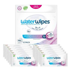 imageWaterWipes Sensitive Body ampamp Intimate Wipes 3In1 Cleans Cares Protects 999 Water Unscented ampamp Hypoallergenic Hygiene Wet Wipes Adult Care 30 Wipes 1 Packs30 Count Pack of 12