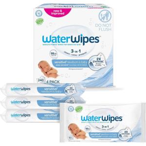 imageWaterWipes Sensitive Newborn ampamp Baby Wipes 3In1 Cleans Cares Protects 999 Water Unscented ampamp Hypoallergenic 720 Count 12 Packs60 Count Pack of 4
