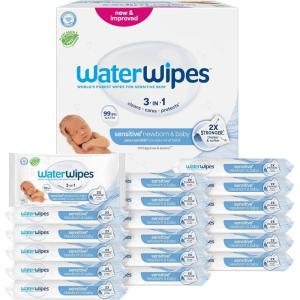 imageWaterWipes Sensitive Newborn ampamp Baby Wipes 3In1 Cleans Cares Protects 999 Water Unscented ampamp Hypoallergenic 720 Count 12 Packs60 Count Pack of 18