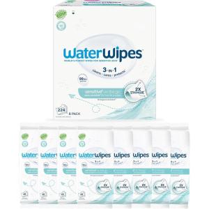 imageWaterWipes Sensitive On The Go Wipes 3In1 Cleans Cares Protects 999 Water Unscented ampamp Hypoallergenic Wet Wipes 224 Count 8 Packs28 Count Pack of 8